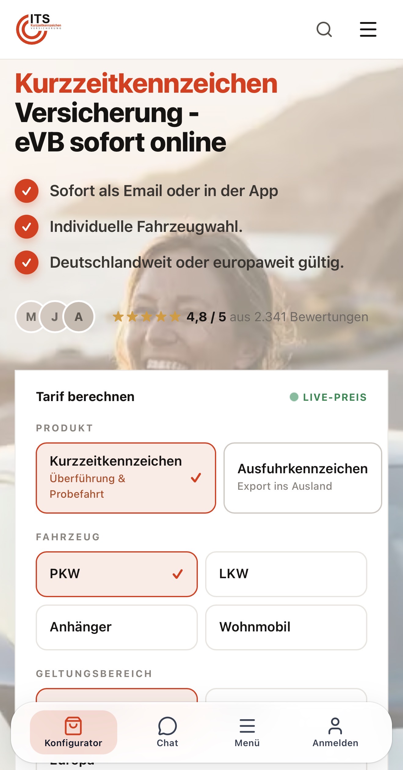 ITS Kurzzeitkennzeichen-Versicherung als App auf dem Smartphone