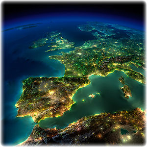 Nahes Satellitenbild Europas mit Blick auf Spanien und die iberische Halbinsel.