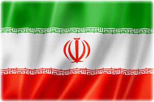 Die iranische Flagge mit dem Emblem des Iran in ihrer Mitte.