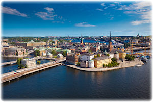 Der Blick auf die wunderschöne Stadt Stockholm.